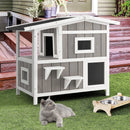 Outdoor 2-Story Wooden Feral Cat House with Escape Door-Gray by LJGDeals