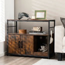 Wooden Cat Box Cabinet with with Metal Frame and Scratching Pad-Rustic Brown by LJGDeals
