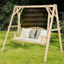 Outdoor Wooden Porch Bench Swing Chair with Rustic Curved Back by LJGDeals