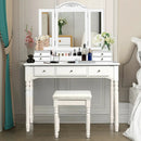 Makeup Dressing Table with Tri-Folding Mirror and Cushioned Stool for Women by DirectDeals