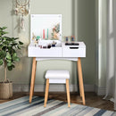 Wooden Vanity Table with Flip Top Mirror and Cushioned Stool by LJGDeals