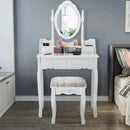 Vanity Table Set with Oval Mirror and 4 Drawers-White by DirectDeals
