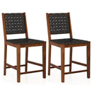 Set of 2 Woven Bar Stools with Faux PU Leather Straps-Black by DirectDeals