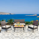 4 Pieces Patio Cushioned Wicker Conversation Set with Acacia Wood Tabletop by LJGDeals