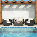 4 Pieces Patio Rattan Conversation Set with Cushions and Coffee Table-Black by LJGDeals