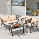 4 Pieces Patio Furniture Set with Seat Back Cushions for Garden-Beige by LJGDeals