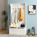 3-in-1 Entryway Hall Tree Coat Rack Shoe Bench with Hooks and Bottom Storage-White by LJGDeals