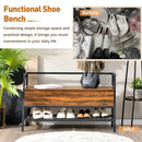 Industrial Shoe Bench with Storage Space and Metal Handrail-Rustic Brown by LJGDeals
