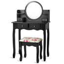 Makeup Vanity Table Set Girls Dressing Table with Drawers Oval Mirror-Black