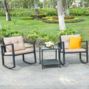3 Pieces Cushioned Patio Rattan Set with Rocking Chair and Table-Black by LJGDeals