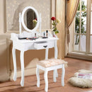 Wooden Vanity Makeup Set with Cushioned Stool and Oval Rotating Mirror by LJGDeals