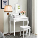 Wood Vanity Table Set with Oval Mirror and 4 Drawers for Kids Girls Women-White by LJGDeals