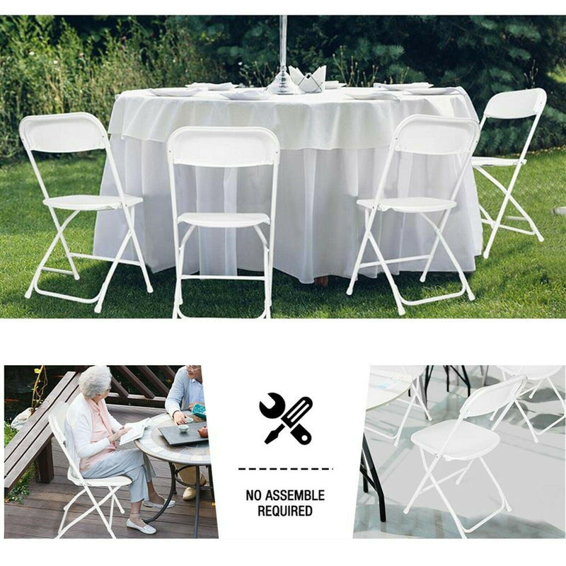 6 Pack White Plastic Foldable Chairs Party Chairs with Steel Frame, Support Up to 650 lbs