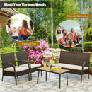 4 Pieces Patio Cushioned Wicker Conversation Set with Acacia Wood Tabletop by LJGDeals