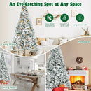 8 Feet Snow Flocked Hinged Christmas Tree with Berries and Poinsettia Flowers by LJGDeals