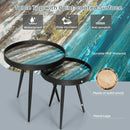 Set of 2 Stylish Nesting End Tables with Wooden Tray Top and Steel Legs-Black by LJGDeals