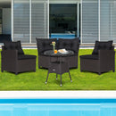 4 Pieces Patio Rattan Furniture Set Cushioned Sofa Glass Table by LJGDeals
