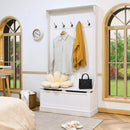 3-in-1 Entryway Hall Tree Coat Rack Shoe Bench with Hooks and Bottom Storage-White by LJGDeals