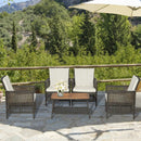 5 Pieces Patio Rattan Furniture Set Cushioned Sofa Armrest Wooden Tabletop-Off White by LJGDeals