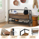 Industrial Shoe Bench with Storage Space and Metal Handrail-Rustic Brown by LJGDeals