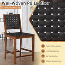 Set of 2 Woven Bar Stools with Faux PU Leather Straps-Black by DirectDeals