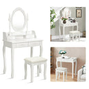 Wood Vanity Table Set with Oval Mirror and 4 Drawers for Kids Girls Women-White by DirectDeals