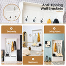 3-in-1 Entryway Hall Tree Coat Rack Shoe Bench with Hooks and Bottom Storage-White