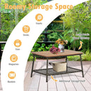 5 Pieces Patio Rattan Furniture Set Cushioned Sofa Armrest Wooden Tabletop-Off White by LJGDeals