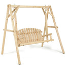 Outdoor Wooden Porch Bench Swing Chair with Rustic Curved Back by LJGDeals