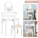 Wooden Vanity Makeup Set with Cushioned Stool and Oval Rotating Mirror by LJGDeals