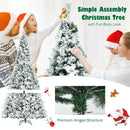 8 Feet Snow Flocked Hinged Christmas Tree with Berries and Poinsettia Flowers by LJGDeals