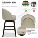 Set of 2 Swivel Bar Stools with Rubber Wood Legs and Padded Back-Beige
