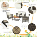 5 Pieces Patio Rattan Furniture Set Cushioned Sofa Armrest Wooden Tabletop-Off White by LJGDeals