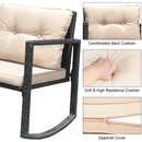3 Pcs Wicker Rocking Bistro Set with Glass Coffee Table and Storage Shelf-Beige