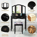 Simple Vanity Set with Tri-Folding Mirror Drawers and Storage Shelf by LJGDeals