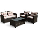 4 Pieces Patio Rattan Conversation Furniture Set with Glass Top Coffee Table-Gray by LJGDeals