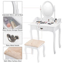 Wooden Vanity Makeup Set with Cushioned Stool and Oval Rotating Mirror by LJGDeals