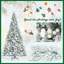 8 Feet Snow Flocked Hinged Christmas Tree with Berries and Poinsettia Flowers by LJGDeals
