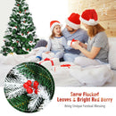 Unlit Snowy Hinged Christmas Tree with Mixed Tips and Red Berries