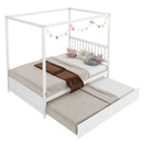 Full Size Canopy Bed with Trundle Wooden Platform Bed Frame Headboard by LJGDeals