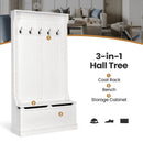 3-in-1 Entryway Hall Tree Coat Rack Shoe Bench with Hooks and Bottom Storage-White by LJGDeals