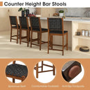 Set of 2 Woven Bar Stools with Faux PU Leather Straps-Black by LJGDeals