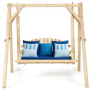 Outdoor Wooden Porch Bench Swing Chair with Rustic Curved Back by LJGDeals