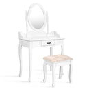 Wooden Vanity Makeup Set with Cushioned Stool and Oval Rotating Mirror by LJGDeals