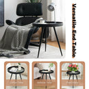 Modern Round End Table with Wooden Tray Top for Living Room Bedroom-Black