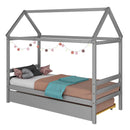 Kids Platform Bed Frame with Roof for Bedroom by LJGDeals