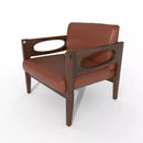 Brown Leather Mid Century Accent Armchair