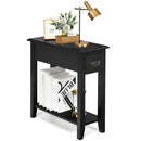 2 Pieces 2 Tier Sofa Side End Table with Drawer and Open Shelf-Black