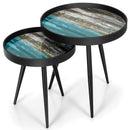 Set of 2 Stylish Nesting End Tables with Wooden Tray Top and Steel Legs-Black by LJGDeals