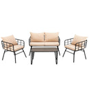 4 Pieces Patio Furniture Set with Seat Back Cushions for Garden-Beige by LJGDeals